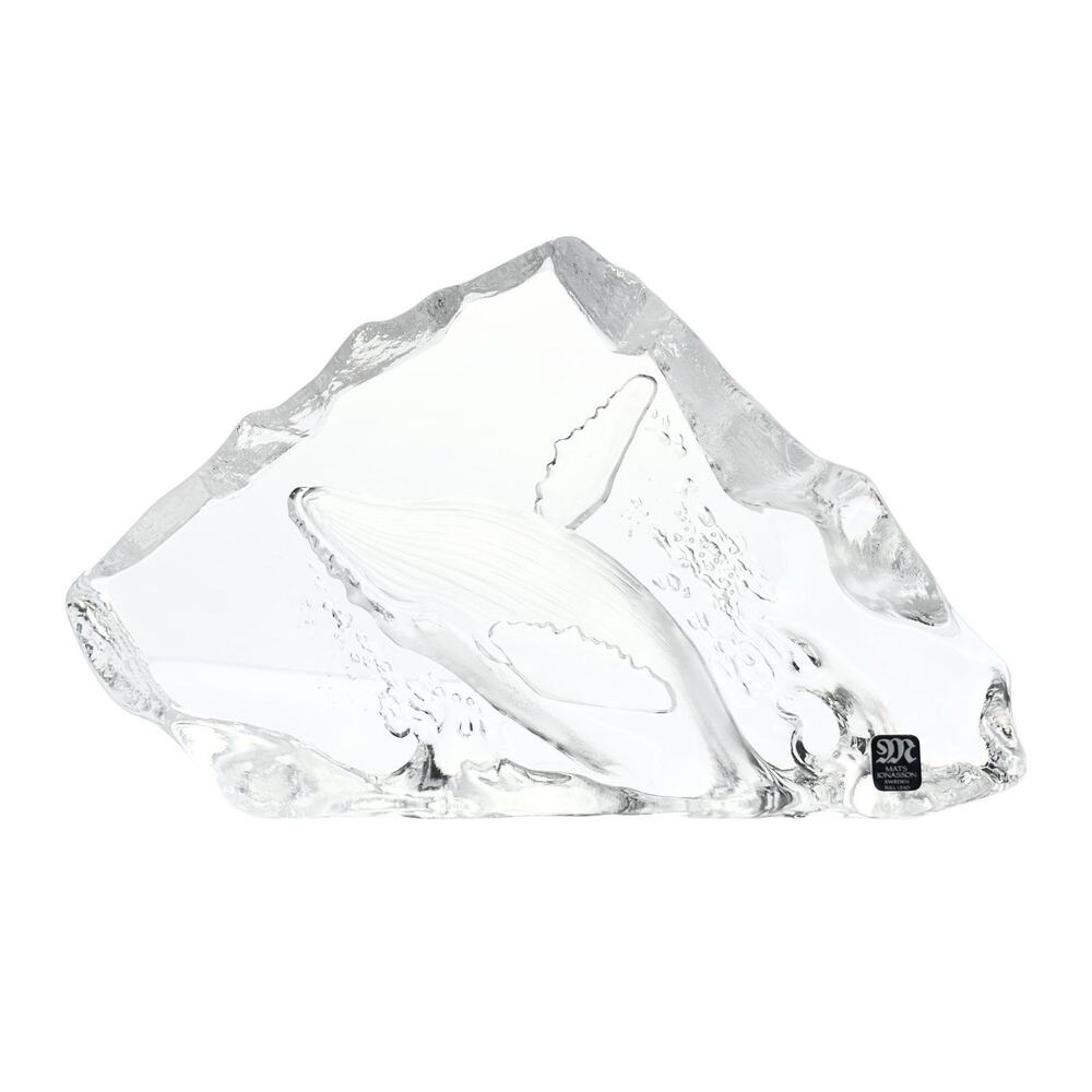 Mats Jonasson X Målerås Crystal Humpback Whale Paperweight Sculpture 9.5” Signed